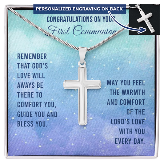 Personalized Cross Necklace With Engraving - First Communion, Christ Gift - Baptism Gift, Easter Gift, Necklace Gift For Son, Daughter