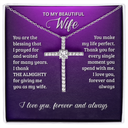 To My Wife Necklace - Personalized Gift For Wife, Birthday Gift, Anniversary Gift - Wife Gift, Wife Necklace - Cubic Zirconia Cross Necklace