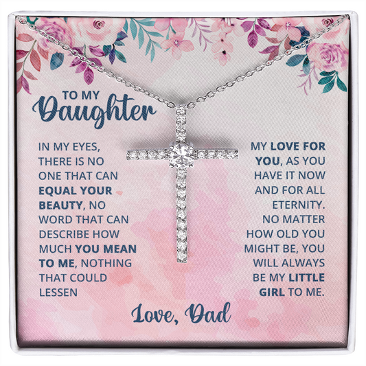 To My Daughter Necklace - Daughter Gift, Daughter Necklace - Birthday Gift For Daughter - Christian Gift - Cubic Zirconia Cross Necklace