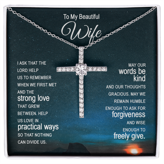 To My Wife Necklace - Romantic Gift For Her - Necklace For Wife - Birthday Gift, Anniversary Gift - Cubic Zirconia Cross Necklace