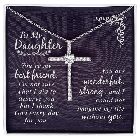 To My Daughter Necklace - Sentimental Gift For Daughter - Birthday Gift, Christian Gift, Catholic Gift - Cubic Zirconia Cross Necklace