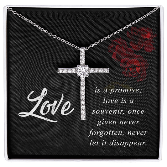 Love Is A Promise - To My Wife Necklace - Romantic Gift For Her - Necklace For Wife - Birthday Gift, Anniversary Gift - Cubic Zirconia Cross Necklace