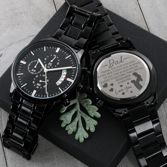 To My Dad - Engraved Black Chronograph Watch - Gift From Son, Daughter, Anniversary Gift, Father's Day Gift
