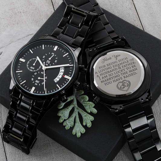 To My Dad - Engraved Black Chronograph Watch - Anniversary Gift For Dad, Father's Day Gift, Dad Birthday Gift, Father Of The Groom Gift