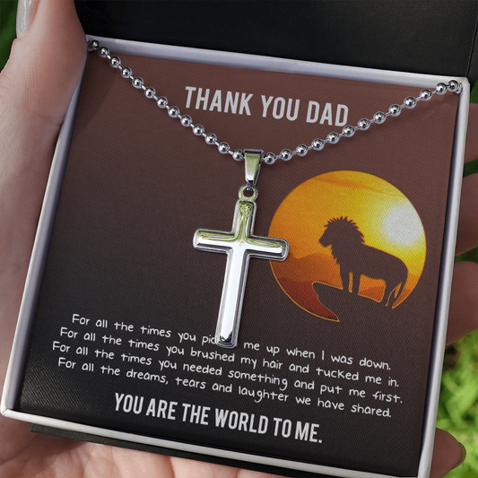 Thank You Dad - Perfect Dad Gift - Dad Birthday Gift - Stainless Cross Necklace