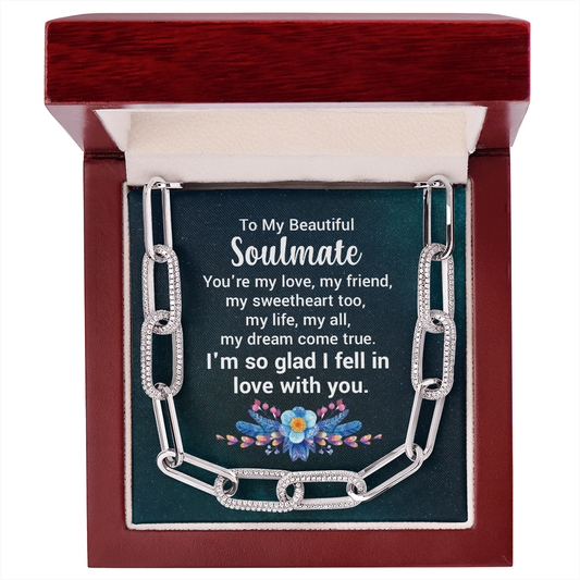 To My Beautiful Soulmate Necklace - Romantic Gift For Her, Birthday Gift For Soulmate, Anniversary Gift - Forever Linked Silver & Gold CZ Chain Necklace