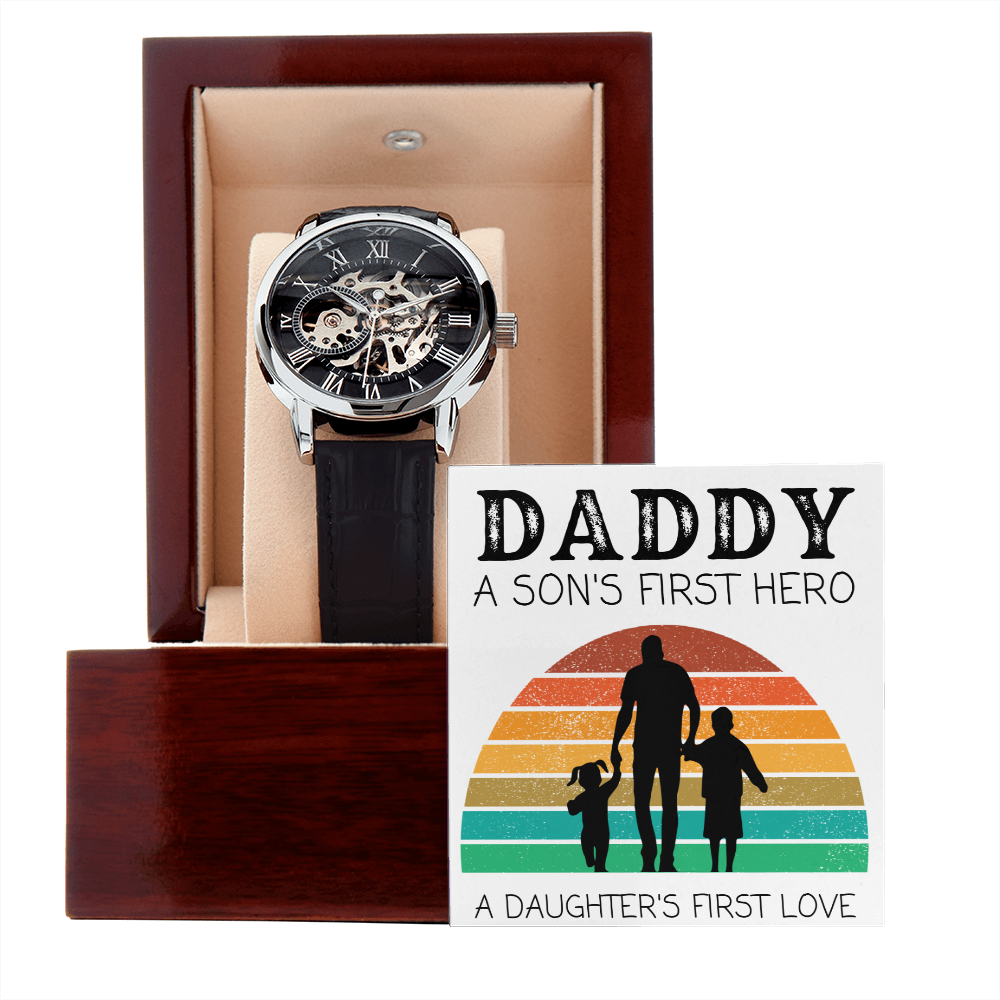 Daddy A First Hero & Love - Perfect Gift For Dad - Father's Day Gift For Him - Openwork Watch