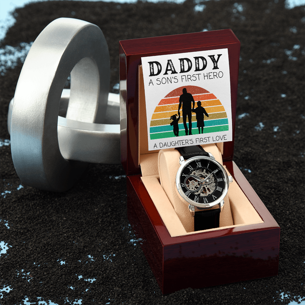 Daddy A First Hero & Love - Perfect Gift For Dad - Father's Day Gift For Him - Openwork Watch