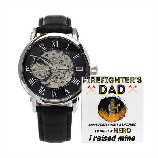Firefighter's Dad - Gift For Him - Mens Watch - Dad Gift From Son - Openwork Watch