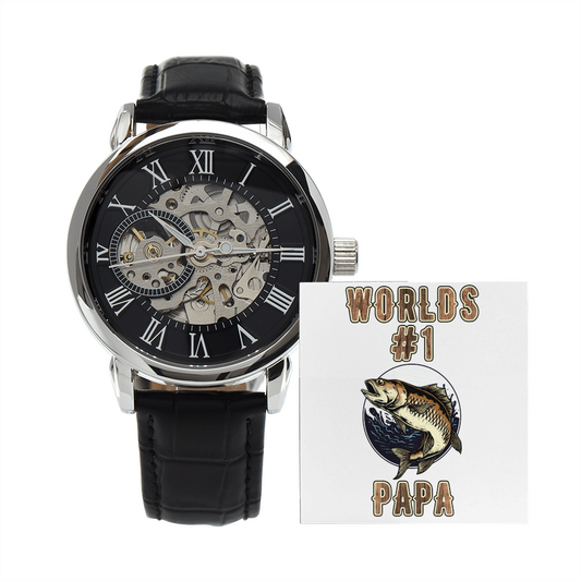 World's #1 Papa - Personalized Gift For Dad - Birthday Gift For Fishing Dad - Openwork Watch
