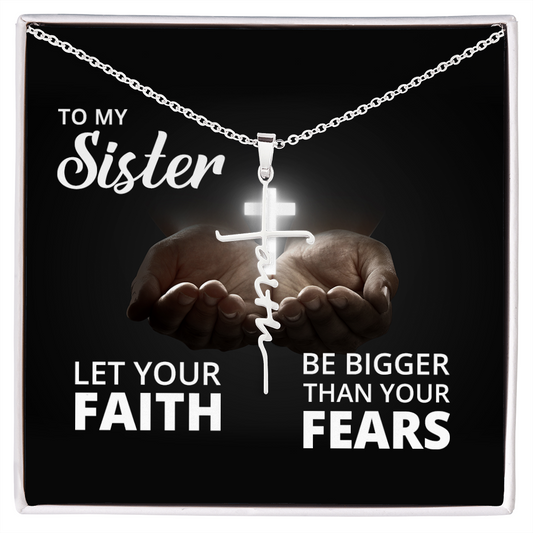 To My Sister - Confirmation Gift For Her, First Communion Gift, Baptism Gift For Girls - Faith Cross Necklace