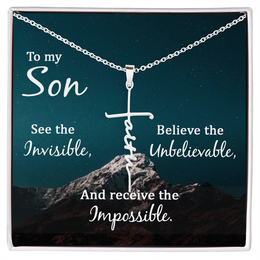 To My Son - Faith Cross Necklace - Spiritual Gift - Baptism Gift For Boys, First Communion Gift, Confirmation Cross Gift