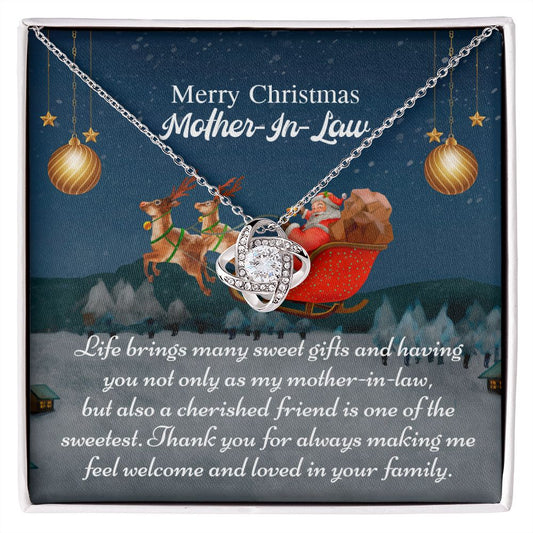 Mother-in-Law Necklace Christmas Gift - Love Knot Necklace With Message Card - Christmas Present Meaningful Message